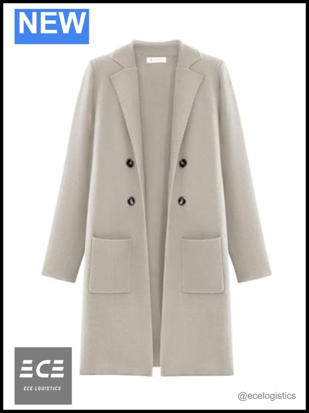 Knit Long Cardigan Sweater with Pockets & Buttons, Open Front, Notch Collar,